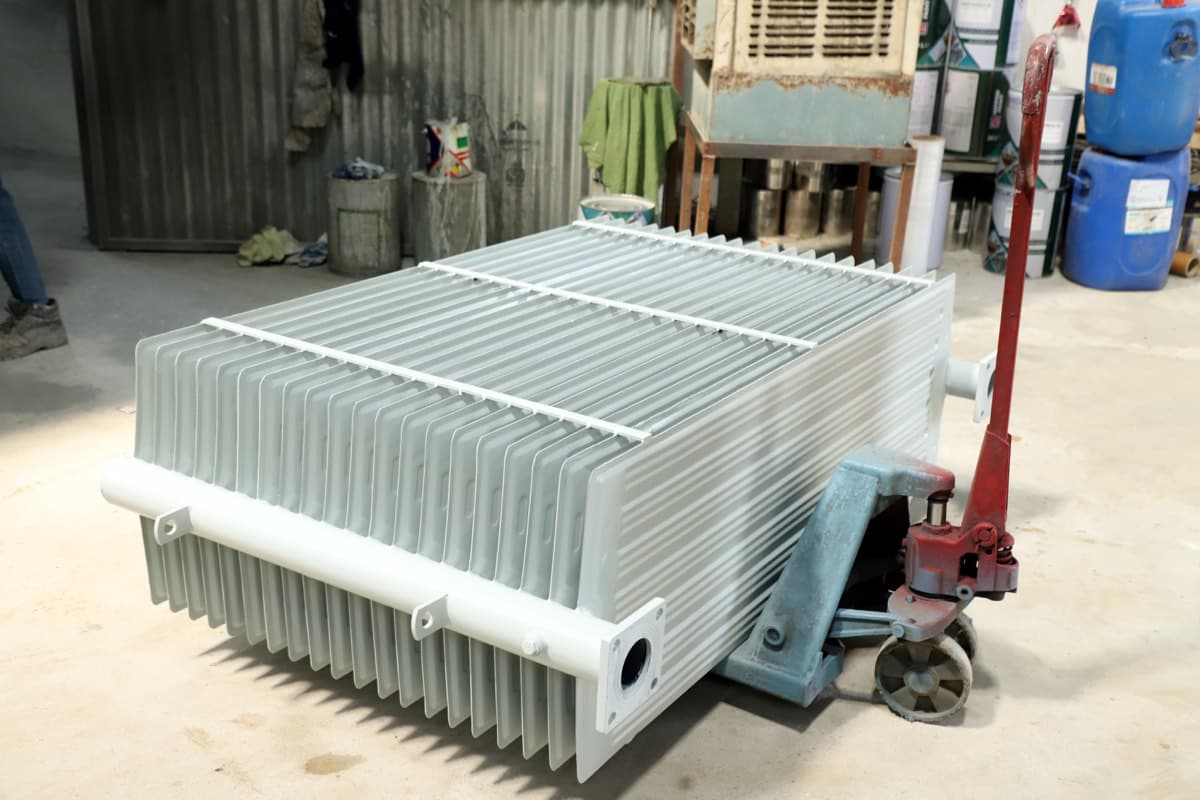 Finished pressed steel transformer radiator