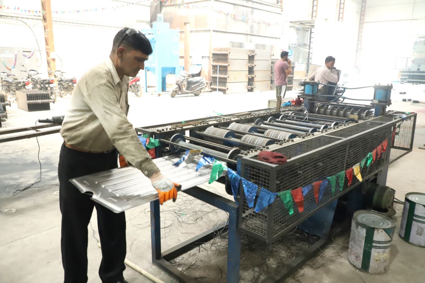 Roll-forming line corrugating radiator panel sheet