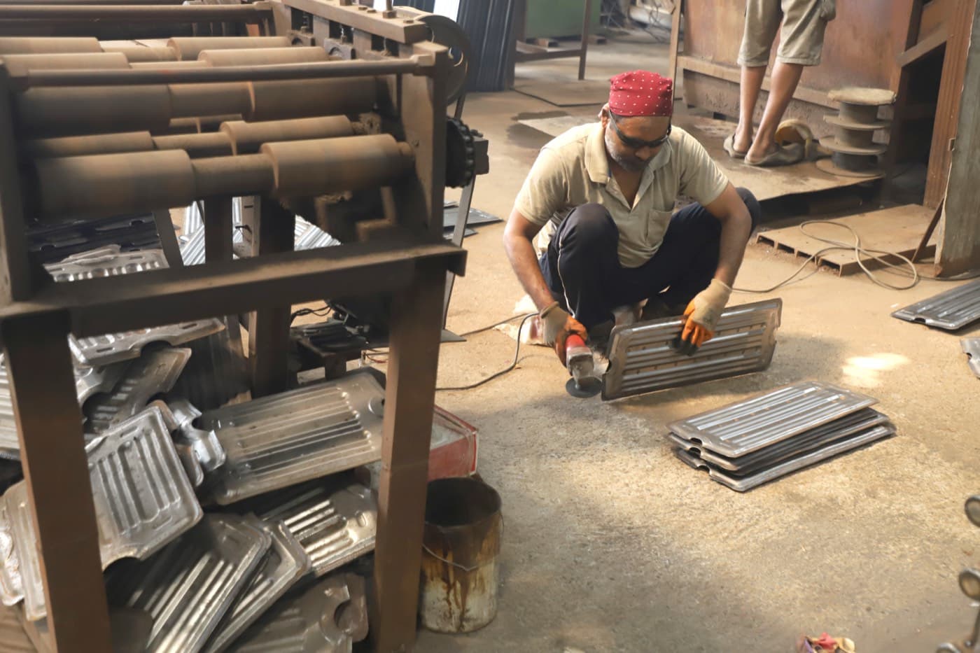 Fabricators checking a radiator assembly before testing